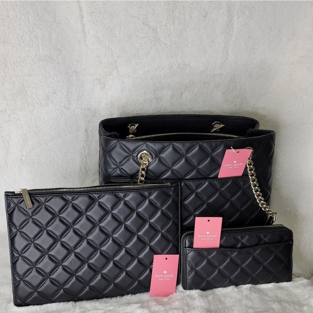 💋 NW kate spade New York 3 Set Leather Designer Purse Bag 3 in 1 Wallet + Pouch - Picture 3 of 15